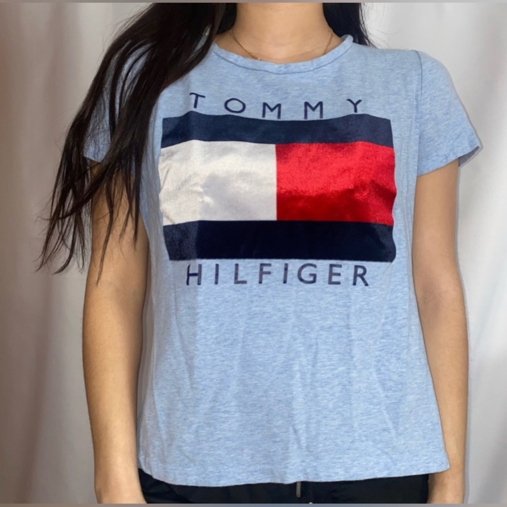 Tommy Hilfiger Women's Baby Blue Tee with Velvet Logo Size XL NWOT